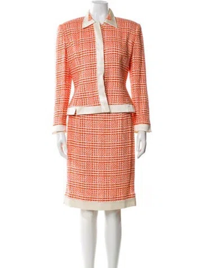 Pre-owned Dior Wool Tweed Pattern Skirt Suit In Orange