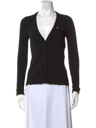 Pre-owned Dior Wool V-neck Button-up Top In Black