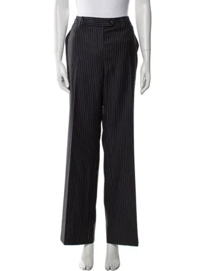 Pre-owned Dior Wool Wide Leg Pants In Blue