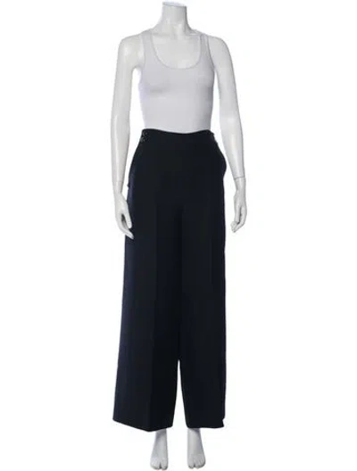 Pre-owned Dior Wool Wide Leg Pants In Blue