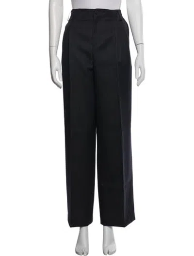 Pre-owned Dior Wool Wide Leg Pants In Blue