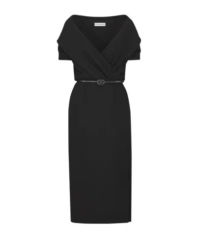 Dior Wool Wrap Dress In Black