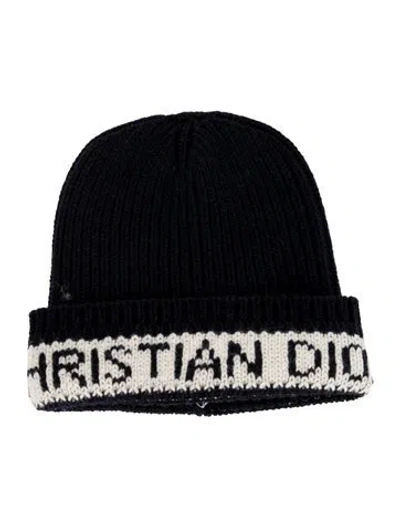 Pre-owned Dior Wool-cashmere Blend Knit Hat In Blue/white