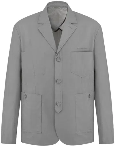 DIOR GRAY COTTON BLEND WORKWEAR JACKET WITH EMBROIDERED CHRISTIAN DIOR COUTURE