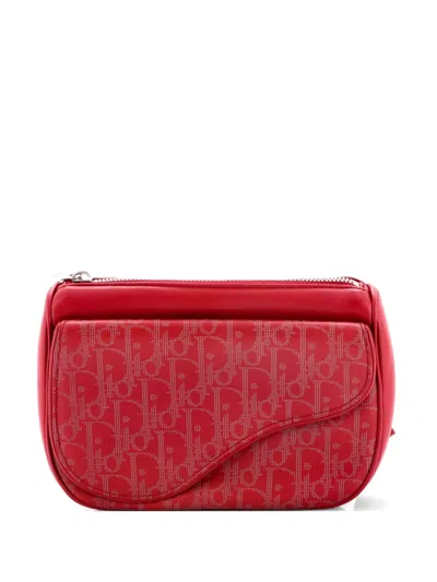 Pre-owned Dior World Tour Saddle Oblique Galaxy Leather Belt Bag In Red