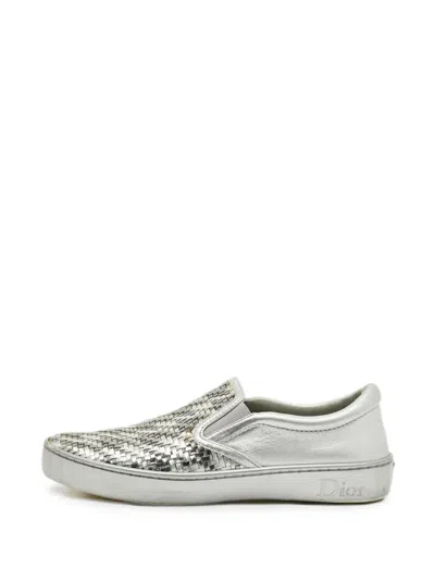 Pre-owned Dior Woven Houndstooth Sneakers In Silver