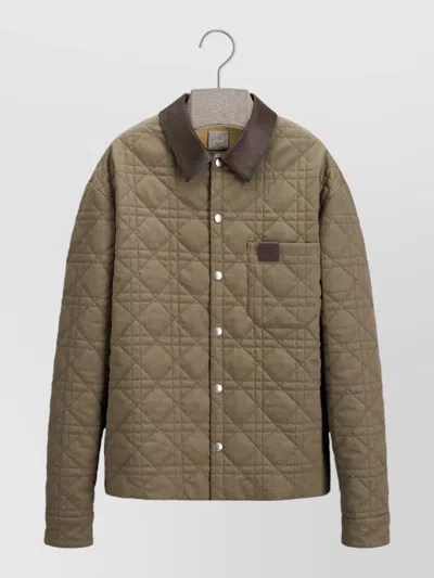 Dior Woven Jacket Contrast Collar Quilted Design In Brown