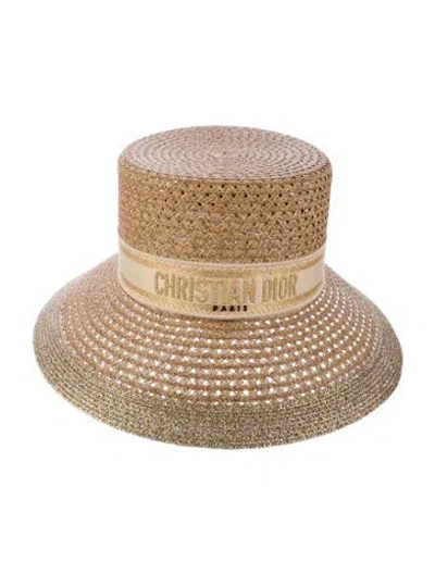 Pre-owned Dior Woven Paper Wide Brim Hat In Neutrals