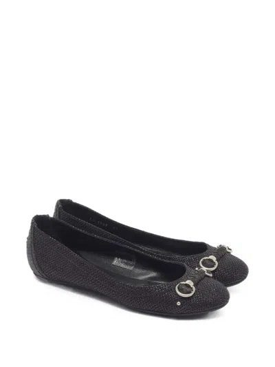 Pre-owned Dior Woven-straw Ballet Flats In Black