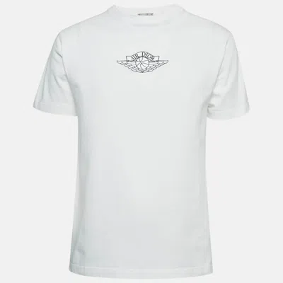 Pre-owned Dior X Air Jordan Logo Embroidery White Crew Neck T-shirt M