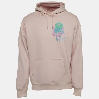 Pre-owned Dior X Alex Foxton Pink Rose Embroidered Cotton Hoodie M