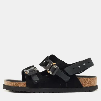 Pre-owned Dior X Birkenstock Black Suede And Nubuck Leather Milano Sandals Size 37