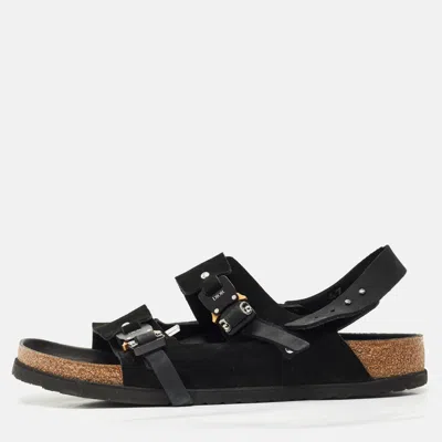 Pre-owned Dior X Birkenstock Milano Black Suede And Nubuck Buckle Slingback Sandals Size 47