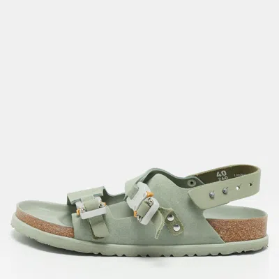 Pre-owned Dior X Birkenstock Milano Size 40 Green Suede Slingback Flat Sandals