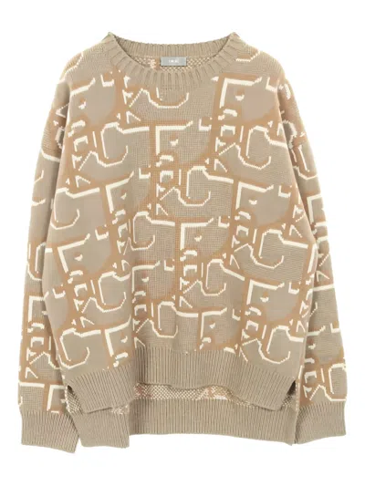 Pre-owned Dior X Cactus Jack 2010s Logo-pattern Sweater In Neutral