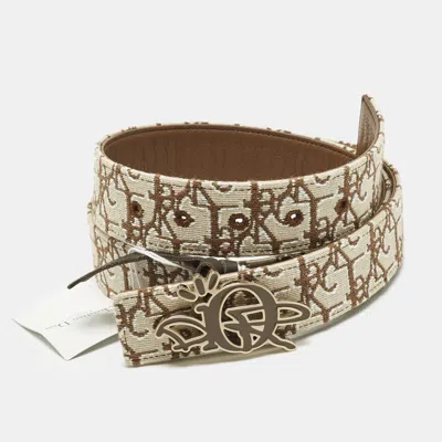 Pre-owned Dior X Cactus Jack Brown Oblique Canvas Logo Belt 100cm