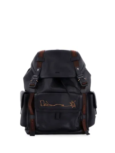 Pre-owned Dior X Cactus Jack Hit The Road Leather Backpack In Black