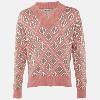 Pre-owned Dior X Cactus Jack Pink Cd Diamond Wool & Cashmere Sweater S