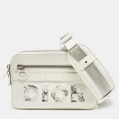 Pre-owned Dior X Daniel Arsham White Leather Safari Messenger Bag