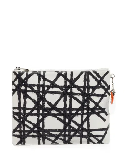 Pre-owned Dior X Daniel Gordon 2016 Zip Art Cannage Clutch Bag In White