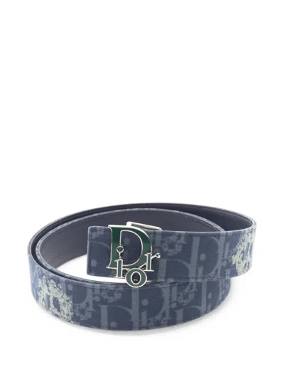 Pre-owned Dior X Denim Tears 2010s Oblique Reversible Belt In Blue