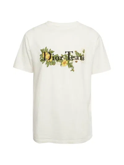 Pre-owned Dior X Denim Tears Floral-embroidered T-shirt In 白色