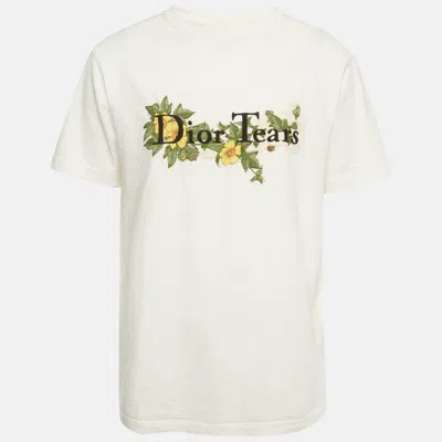 Pre-owned Dior X Denim Tears White Floral Logo Embroidered Knit T-shirt M