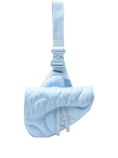 Pre-owned Dior X Erl 2000s Saddle Oblique-monogram Shoulder Bag In Blue