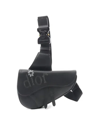 Pre-owned Dior X Erl 2010s Leather Saddle Bag In Black