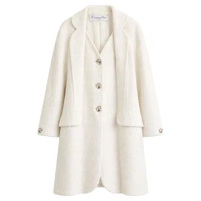 Pre-owned Dior X Galliano Spring 2005 Padlock Button Cream Tweed Coat In White