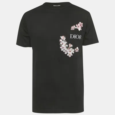 Pre-owned Dior X Hajime Sorayama Black Logo Embroidered Cotton Flower Patch T-shirt Xs