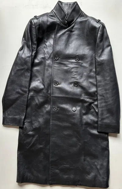 Pre-owned Dior X Hedi Slimane Aw01 Solitaire Double Breasted Leather Coat In Black