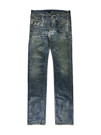 Pre-owned Dior X Hedi Slimane Aw06 Dior Homme Luster Waxed Clawmark Distressed Denim Jeans In Blue