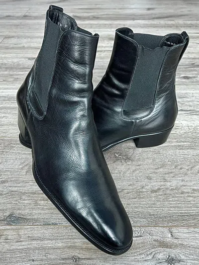 Pre-owned Dior X Hedi Slimane Dior Homme Boots Chelsea Leather Cuban Heel Shoes Fw 06 In Black