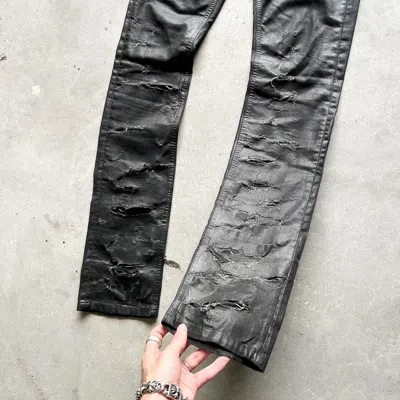 Pre-owned Dior X Hedi Slimane Dior Homme Runway Ss04 “strip” Waxed Denim In Black