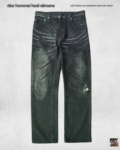 Pre-owned Dior X Hedi Slimane Ss03 Follow Me Whiskered Clawmark Light Waxed Denim Pants In Black Stone Wash