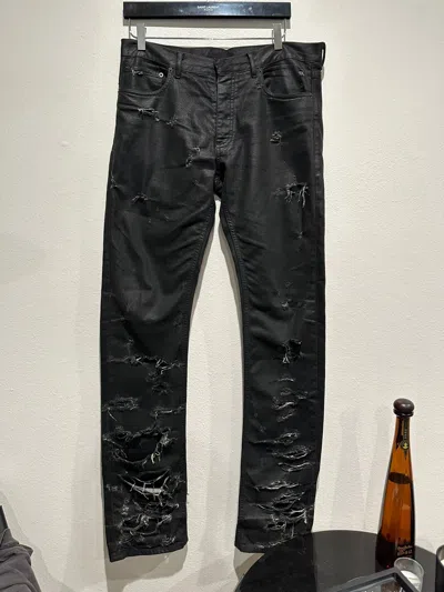 Pre-owned Dior X Hedi Slimane Ss04 Strip Distressed Waxed Denim Jeans In Black