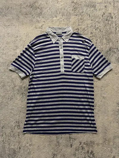 Pre-owned Dior X Hedi Slimane Ss05 Striped Guitar Embroidery Polo In Gray