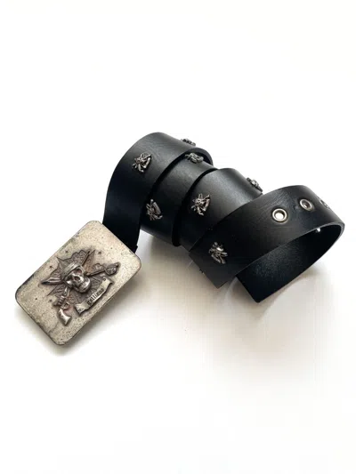 Pre-owned Dior X John Galliano Galliano Leather Belt Dior Studded Skull Punk Big Buckle In Black