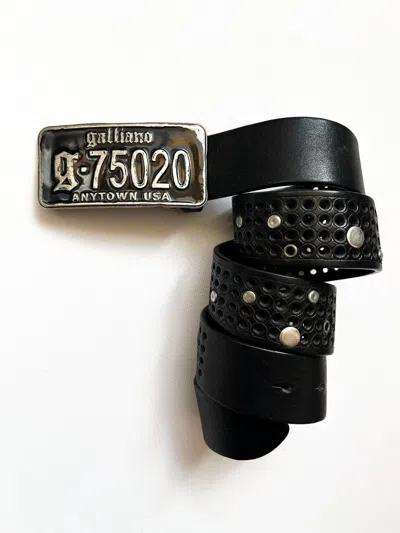 Pre-owned Dior X John Galliano Vintage Galliano Rivet Studded Big Buckle Crazy Leather Belt In Black