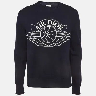 Pre-owned Dior X Jordan Navy Blue Wings Intarsia Cashmere Pullover M