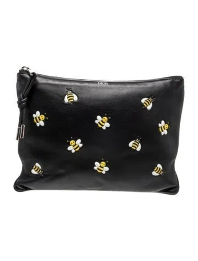 Pre-owned Dior X Kaws Leather Clutch In Black