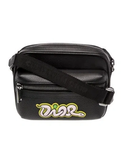 Pre-owned Dior X Kaws Leather Messenger Bag 2024 In Black