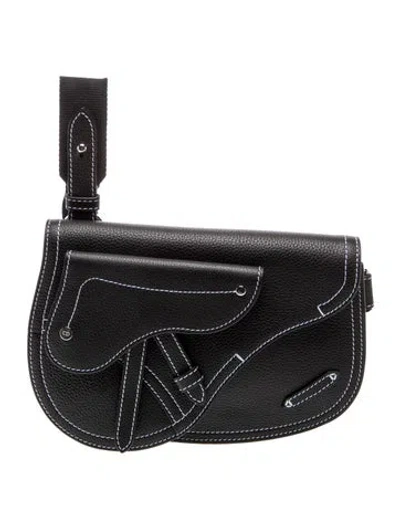 Pre-owned Dior X Kaws Leather Saddle 2023 W/ Tags In Black