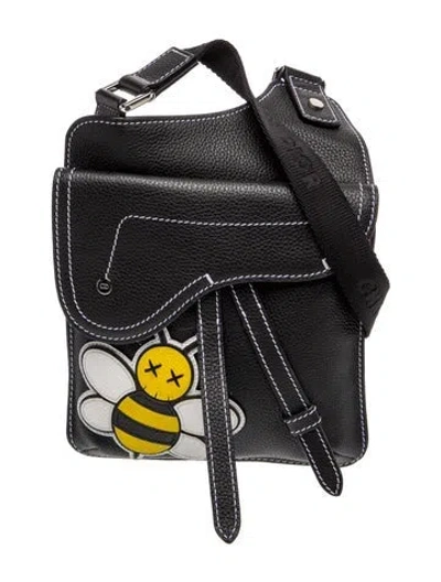 Pre-owned Dior X Kaws Leather Saddle In Black
