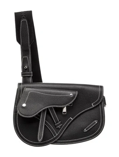 Pre-owned Dior X Kaws Leather Shoulder Bag In Black