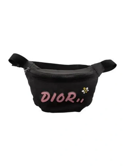 Pre-owned Dior X Kaws Nylon Belt Bag In Black