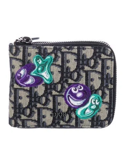 Pre-owned Dior X Kenny Scharf 2021 Oblique Jacquard Wallet In Neutral
