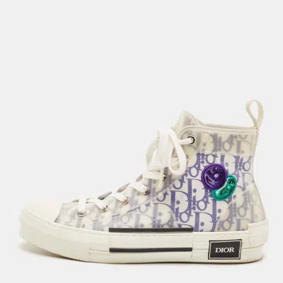 Pre-owned Dior X Kenny Scharf B23 Size 40 White/purple Oblique Mesh High Top Sneakers