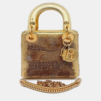 Pre-owned Dior X Olgard Amaral Lady Bag Mini In Gold